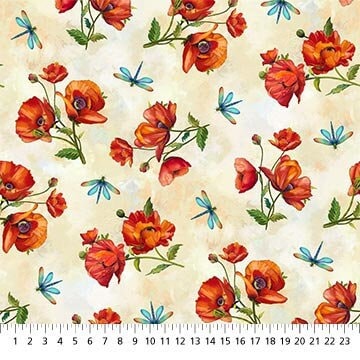 Poppy Flower Fabric - Poppy Toss - 100% Cotton - Northcott - Charisma Collection - flower fabric quilting material - Ships NEXT DAY