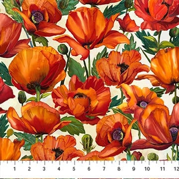 Poppy Flower Fabric - Packed Poppies on Cream - 100% Cotton - Northcott - Charisma Collection - flower quilting material - Ships NEXT DAY
