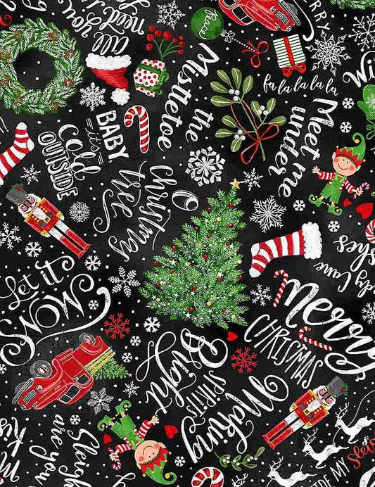Holiday Chalkboard Words & Motifs - Winter Wonderland - 100% Cotton Fabric from Timeless Treasures - Christmas Fabric - Ships NEXT DAY