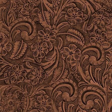 Tooled Leather COTTON Fabric - Mahogany - Big Sky Country Collection - Not real leather - Faux leather floral Material - Ships Next Day