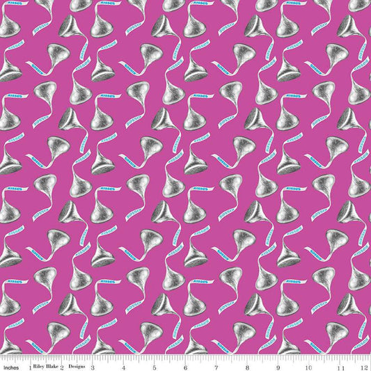Chocolate Hershey Kisses Fuchsia- Celebrate collection from Riley Blake - 100% Cotton Fabric - Candy material food theme - SHIPS NEXT DAY