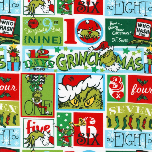 Grinch Fabric - Patch Holiday Dr. Seuss - Robert Kaufman - How the Grinch Stole Christmas - 100% cotton - Christmas Fabric - SHIPS NEXT DAY