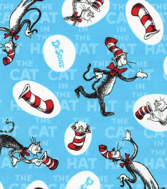 Cat In The Hat Fabric - Dr. Seuss Clever Cat Toss - Robert Kaufman - 100% cotton - Children's Book Fabric Reading