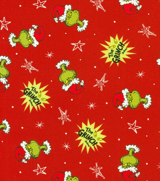 Grinch Fabric - Red Grinch Head Toss - How the Grinch Stole Christmas - 100% cotton - Dr. Seuss Christmas Fabric