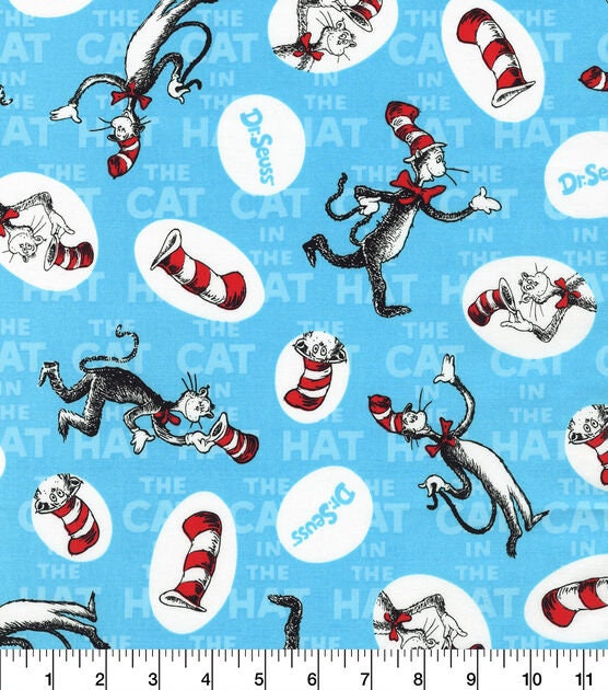 Cat In The Hat Fabric - Dr. Seuss Clever Cat Toss - Robert Kaufman - 100% cotton - Children's Book Fabric Reading