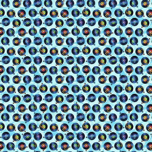 Vinyl Record Fabric - 7361-17 Blue - Mew-sic Legends by StudioE - Multicolor record print by the yard - musician LPs Albums 50s 60s 70s 80s