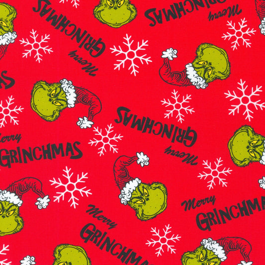 Robert Kaufman Grinch Fabric - Red Merry Grinchmas - How the Grinch Stole Christmas - 100% cotton fabric - Grinch hat