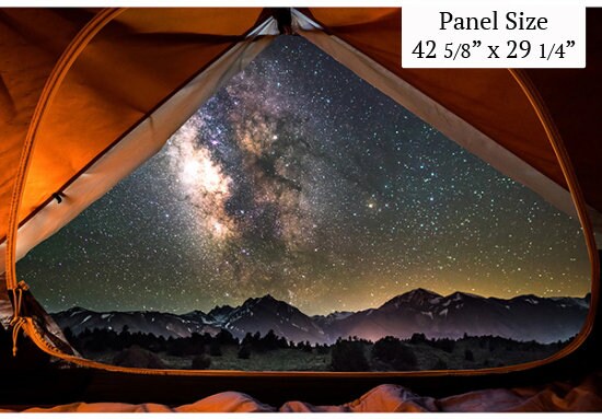 Camping Fabric Panel 42 5/8" x 29 1/4" - 100% Cotton - Hoffman - Sleeping Under the Stars - Star Landscape - Night Sky Tent Mountains