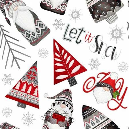 Christmas Gnome Fabric - Nordic Gnomes in White - Springs Creative - 100% cotton - Winter Holiday Gnomes - Let It Snow