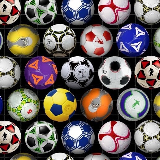 Soccer Fabric - 276-Black - Elizabeth's Studio Sports Collection - 100% Cotton - Colorful soccer balls