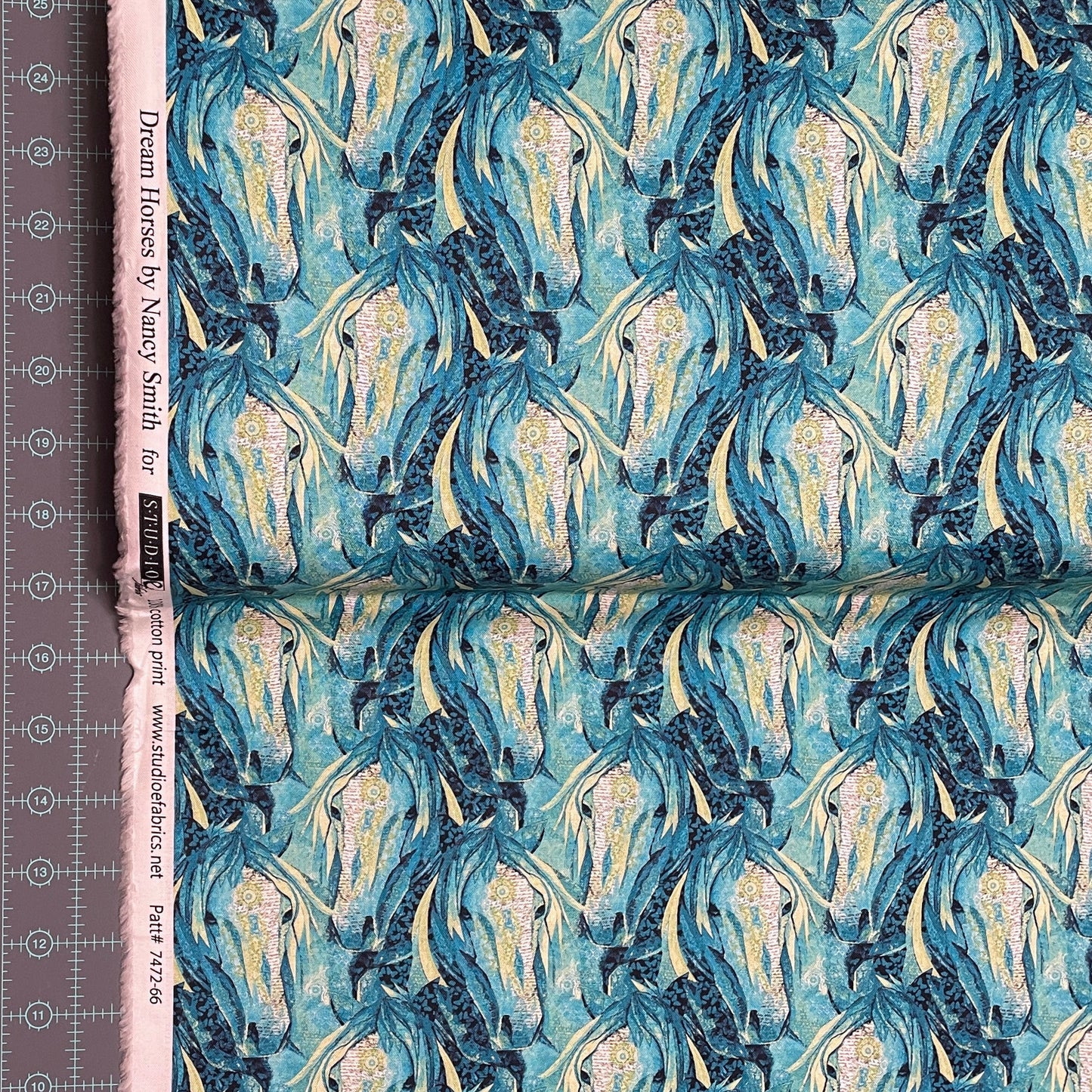 Horse Fabric - Aqua Small Horse Heads Allover - Dream Horses - Studio E - 100% Cotton - Animal Western Quilting Cotton
