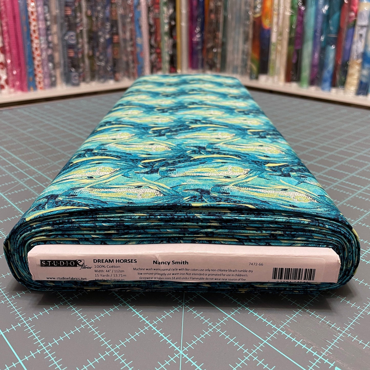Horse Fabric - Aqua Small Horse Heads Allover - Dream Horses - Studio E - 100% Cotton - Animal Western Quilting Cotton