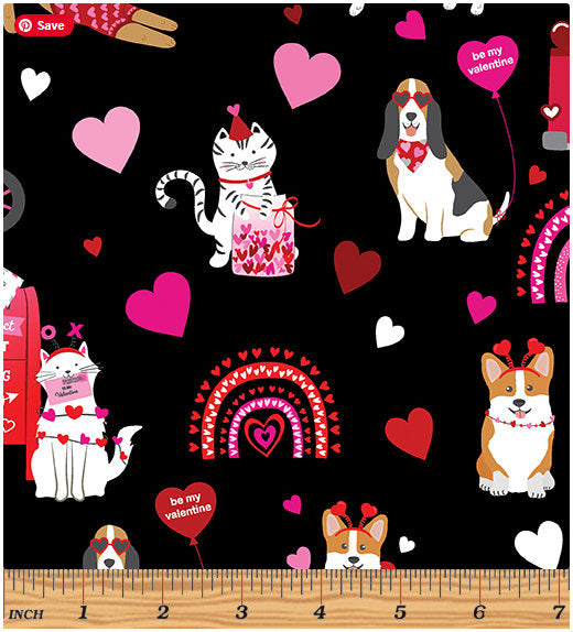 Love you Fur-Ever - Valentine's Day Pets Fabric - 100% Cotton - Benartex Fabrics - Pet Love