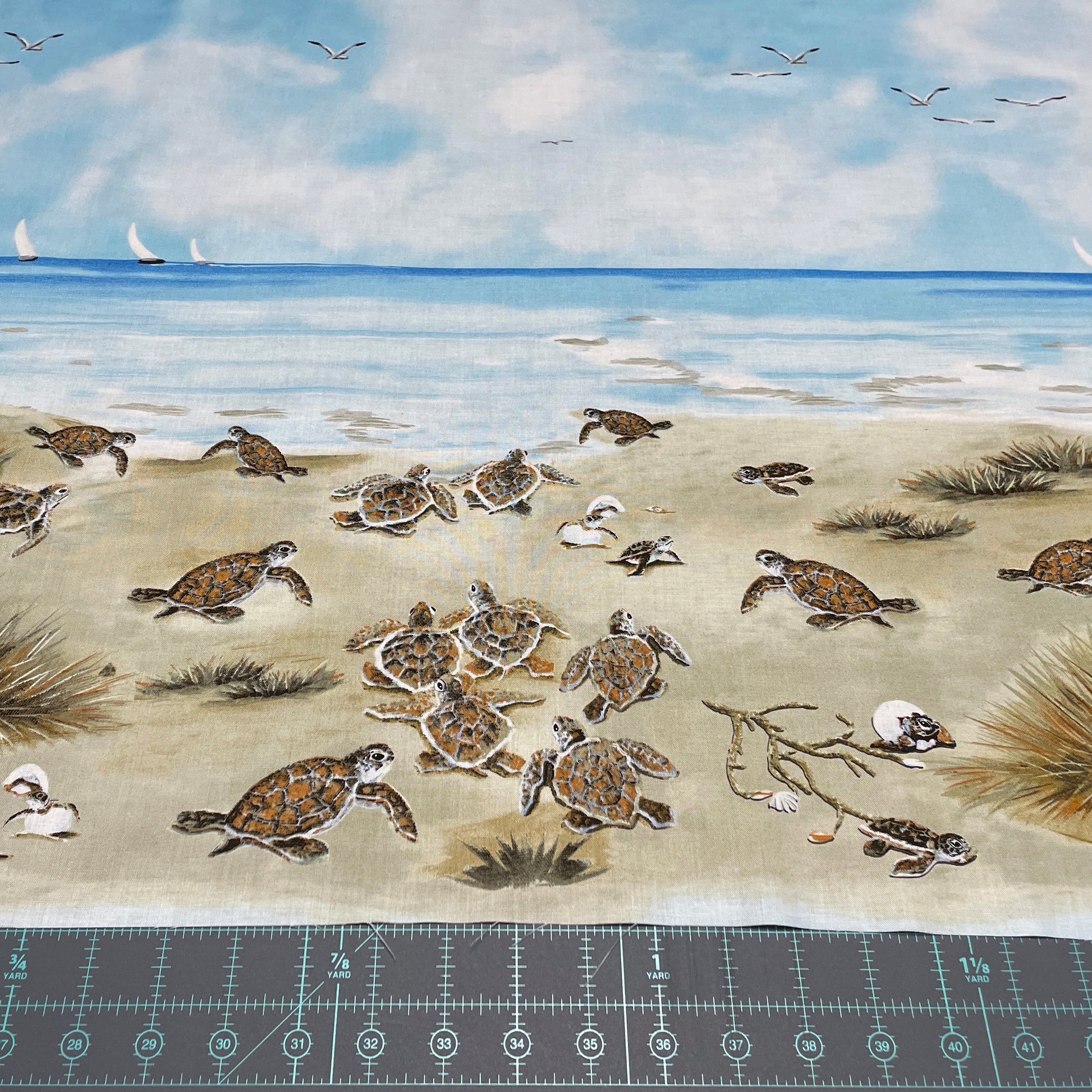 Sea Turtle Panel 43" x 24" - Turtle March - Henry Glass - 100% Cotton fabric