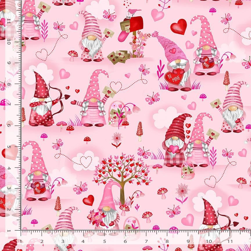 Valentine Gnome Fabric - Timeless Treasures - Gnome One Like You collection - 100% Cotton Fabric - Valentine's Day material