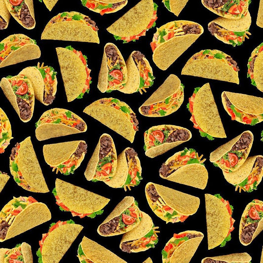 Taco fabric - Hard Shelled Tacos by Timeless Treasures - 100% Cotton Fabric - Taco toss Food theme taco print fabric by the yard