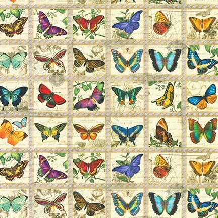 Butterfly Stamp Fabric - Robert Kaufman Library of Rarities - 100% Cotton - ATXD-19598-200 VINTAGE