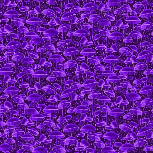 Bioluminescent Mushrooms - Purple - 100% Cotton Fabric - Timeless Treasures - Electric Ocean - Sea Life Beach Vacation Scuba Dive Swimming