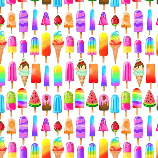 Colorful Popsicles Fabric - Pool Party - Timeless Treasures - 100% Cotton - Multicolor Rainbow Popsicle
