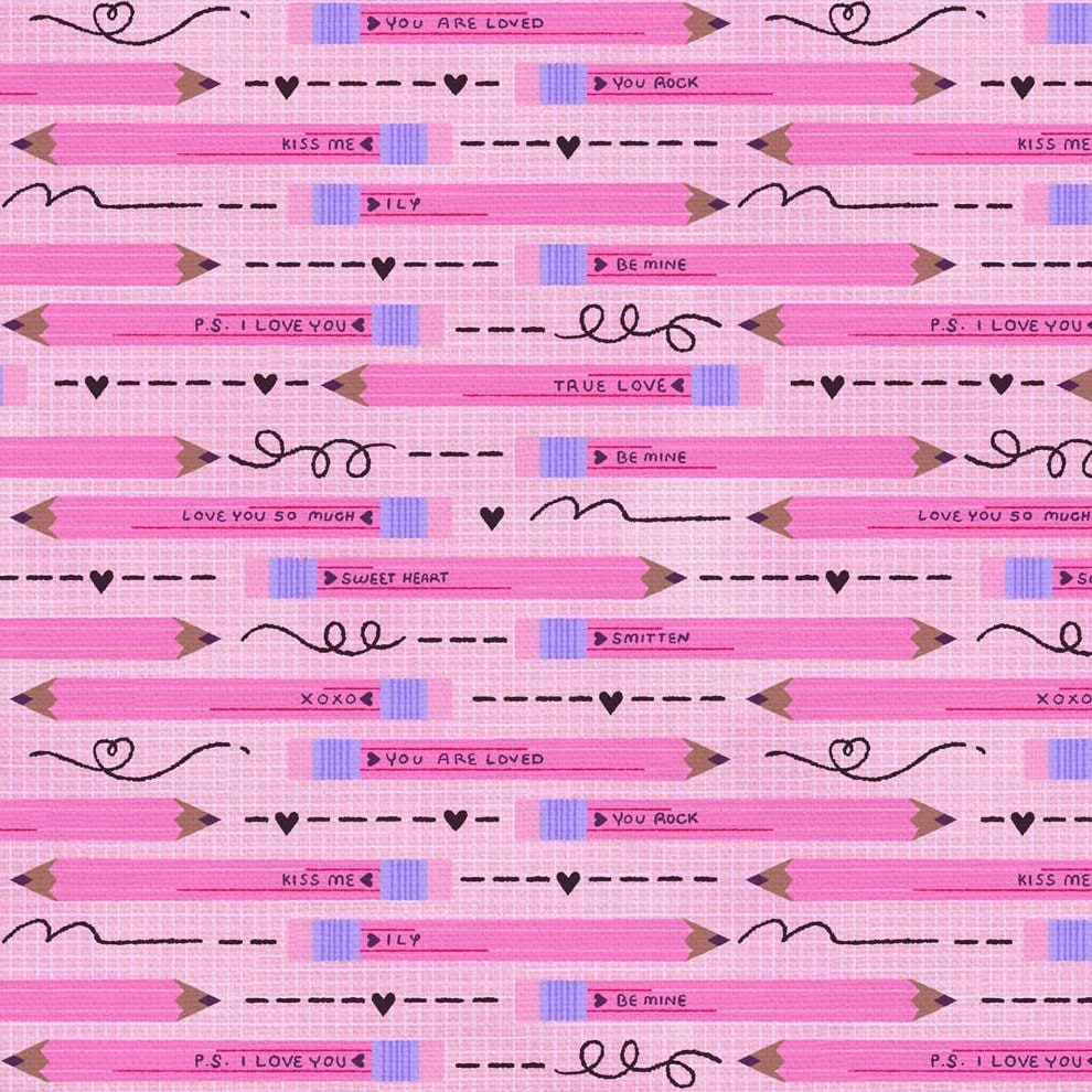 Pencil You in Pink - Valentine's Day Fabric - 100% Cotton - Paintbrush Studio Fabrics - Bright Colorful Artist Children's material