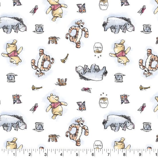 Pooh & Friends Fabric - 100% cotton - Springs Creative - Winnie the Pooh material - Disney Pooh bear Eeyore Tigger Honey Pot Hunny
