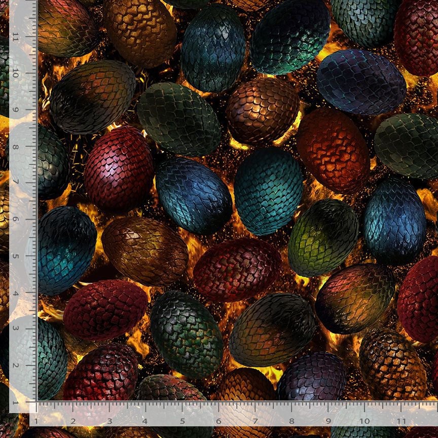 Dragon's Eggs Fabric - Timeless Treasures - 100% Cotton - Dragon's Lair Collection - Multicolor material dragon theme