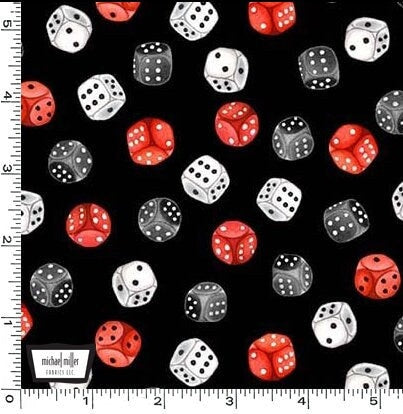 Dice fabric by the yard - Michael Miller - 100% cotton fabric - Roll With It - Bunco Craps Casino Game Night