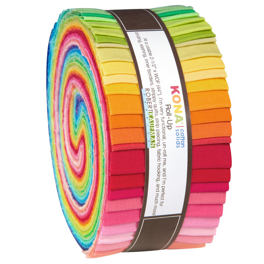 Kona Cotton Roll-Up - New Bright Palette - 2.5" x 44" strips - 41 strips total - Robert Kaufman - 100% Cotton Fabric