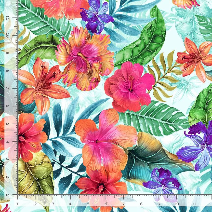 Hibiscus fabric - Timeless Treasures - 100% cotton fabric - Paradise Collection - FLEUR-C7222 Multi