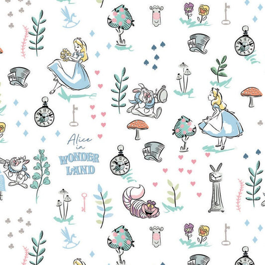 Alice in Wonderland Fabric - White Wonderland - 100% cotton - Camelot Fabrics