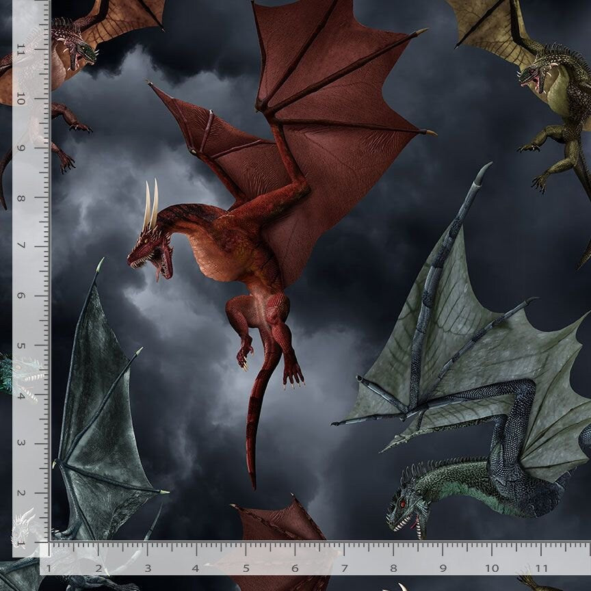 Dragon's Battle Fabric - Timeless Treasures - 100% Cotton - Dragon's Lair Collection - Multicolor material dragon theme