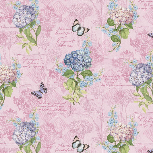 Pink Monograph Butterfly fabric - 100% Cotton - Susan Winget - Wilmington Prints