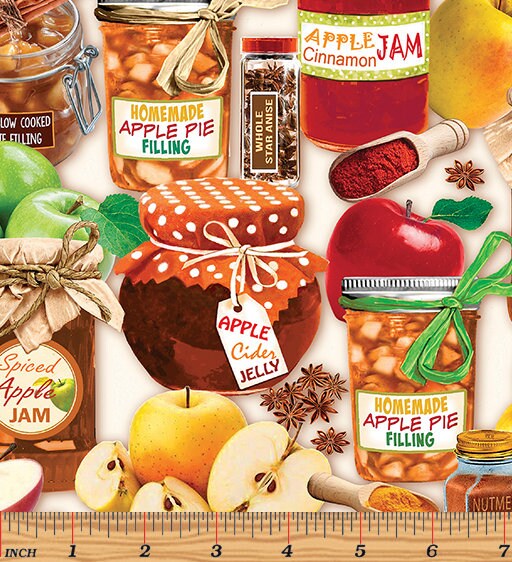 Apple Preserves Fabric - Kanvas Studio Benartex - 100% Cotton Fabric - Jam Pie Jelly Food theme Healthy Fruit Snack