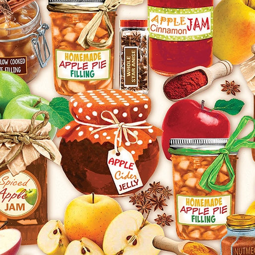 Apple Preserves Fabric - Kanvas Studio Benartex - 100% Cotton Fabric - Jam Pie Jelly Food theme Healthy Fruit Snack
