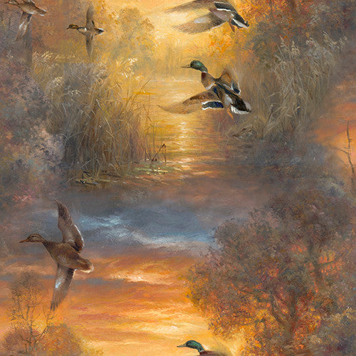 Evening Soar - Duck Fabric - 22204-MLT - 3 Wishes - 100% Cotton Fabric - Whitetail Country - Forest Animals