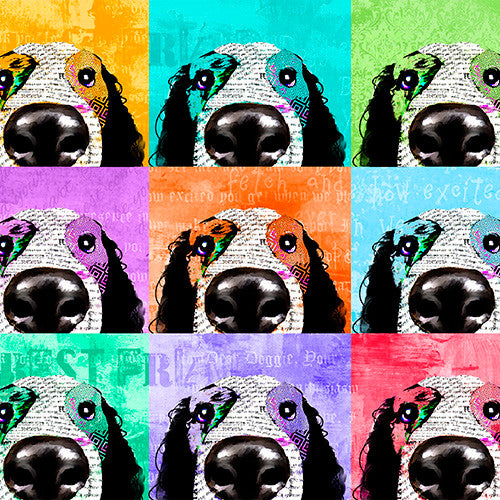 Pup Art Dog Fabric - 3 Wishes - 100% Cotton - 22344 Multi-Color - Raise The Woof - pop art