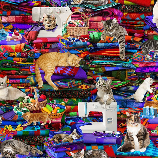 Cats on Quilts Fabric - Timeless Treasures - 100% Cotton - Sewing Room Collection