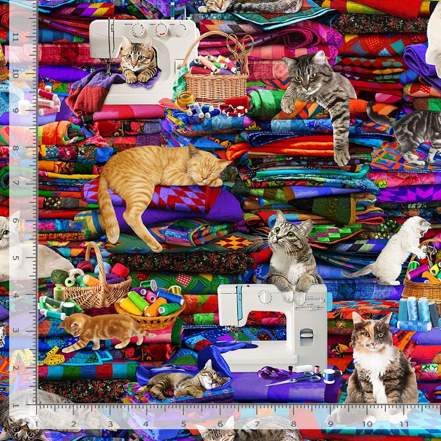 Cats on Quilts Fabric - Timeless Treasures - 100% Cotton - Sewing Room Collection