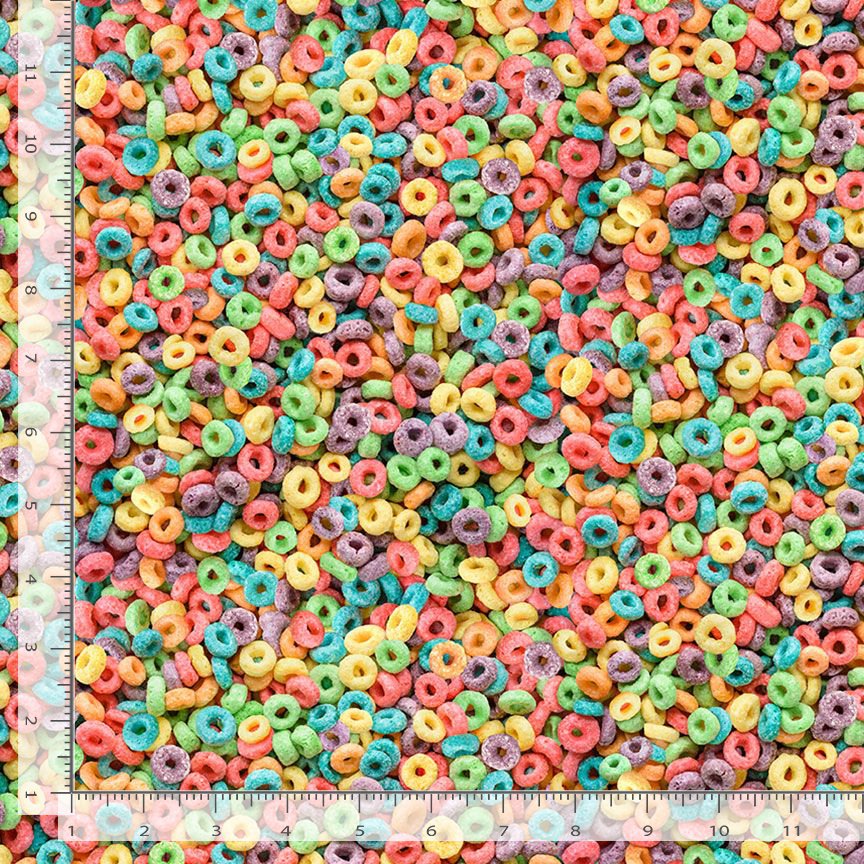 Fruity Cereal Fabric - Timeless Treasures - 100% Cotton - What's for Breakfast? - Food Pastel Rainbow