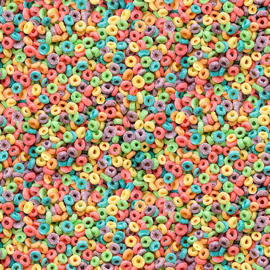 Fruity Cereal Fabric - Timeless Treasures - 100% Cotton - What's for Breakfast? - Food Pastel Rainbow