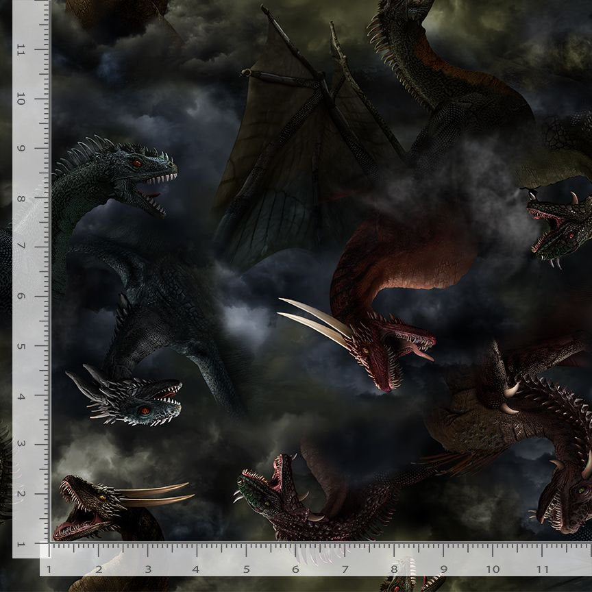 Dragon Fabric - Tossed Dragons in Clouds - Timeless Treasures - 100% Cotton - Dragon's Lair Collection