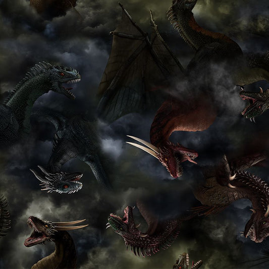 Dragon Fabric - Tossed Dragons in Clouds - Timeless Treasures - 100% Cotton - Dragon's Lair Collection