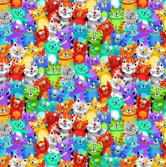 Packed Rainbow Cats Fabric - Timeless Treasures - 100% Cotton - Live Love Meow