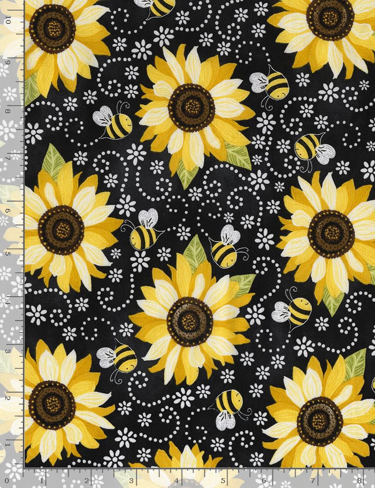 Sunflower and Bee Fabric - You are my Sunshine - Timeless Treasures - 100% Cotton