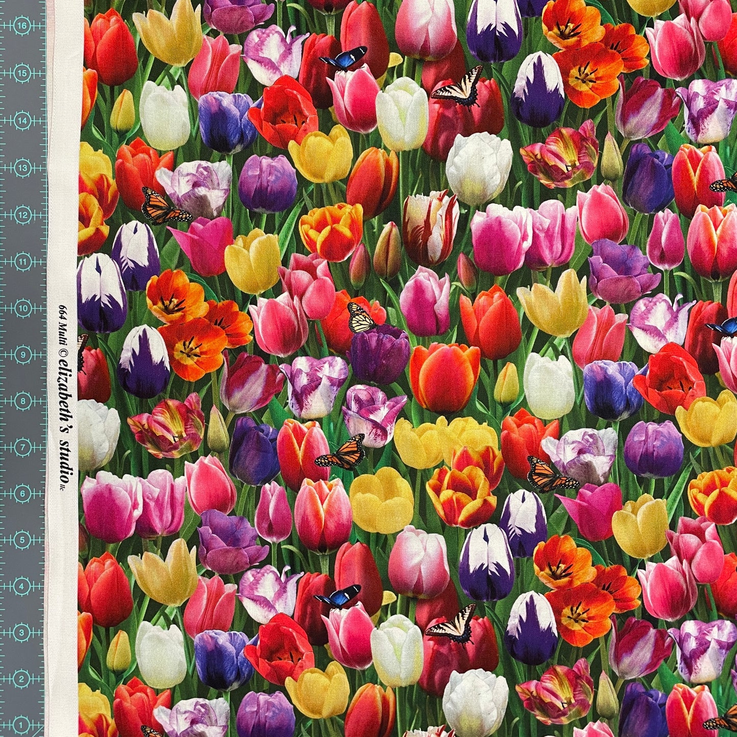 Tulip Fabric - Elizabeth's Studio - 100% cotton - Burst of Color 644-MULTI - Flower Fabric