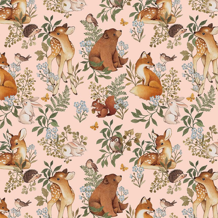 Forest Animal fabric - Dear Stella - Forest Dreams Collection - 100% Cotton - DNS2506 CreamPuff- Baby Woodland creatures quilting material