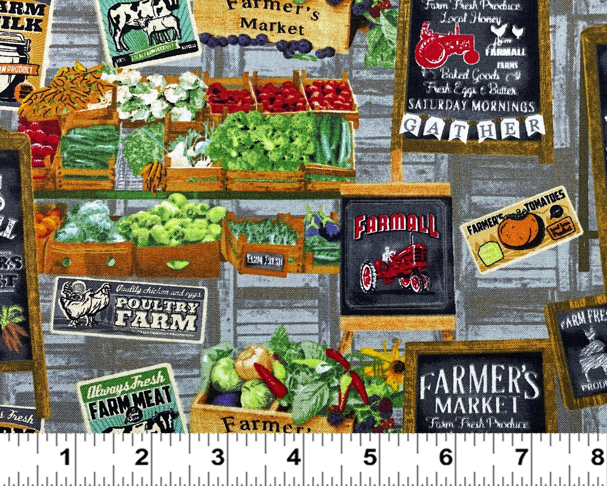 Farmer's Market Fabric by the yard - Farmall Farm to Table - Sykel - 100% Cotton Fabric - Vegetable print material - 10461