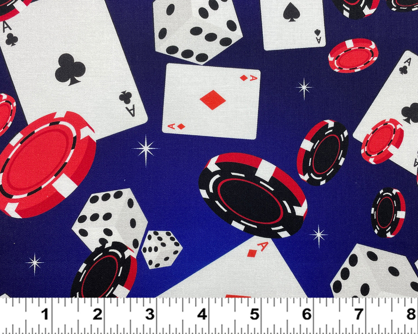 Casino Fabric by the yard - 100% cotton fabric - Poker Card fabric Casino Chips material Dice print Game Night theme - SHIPS NEXT DAY
