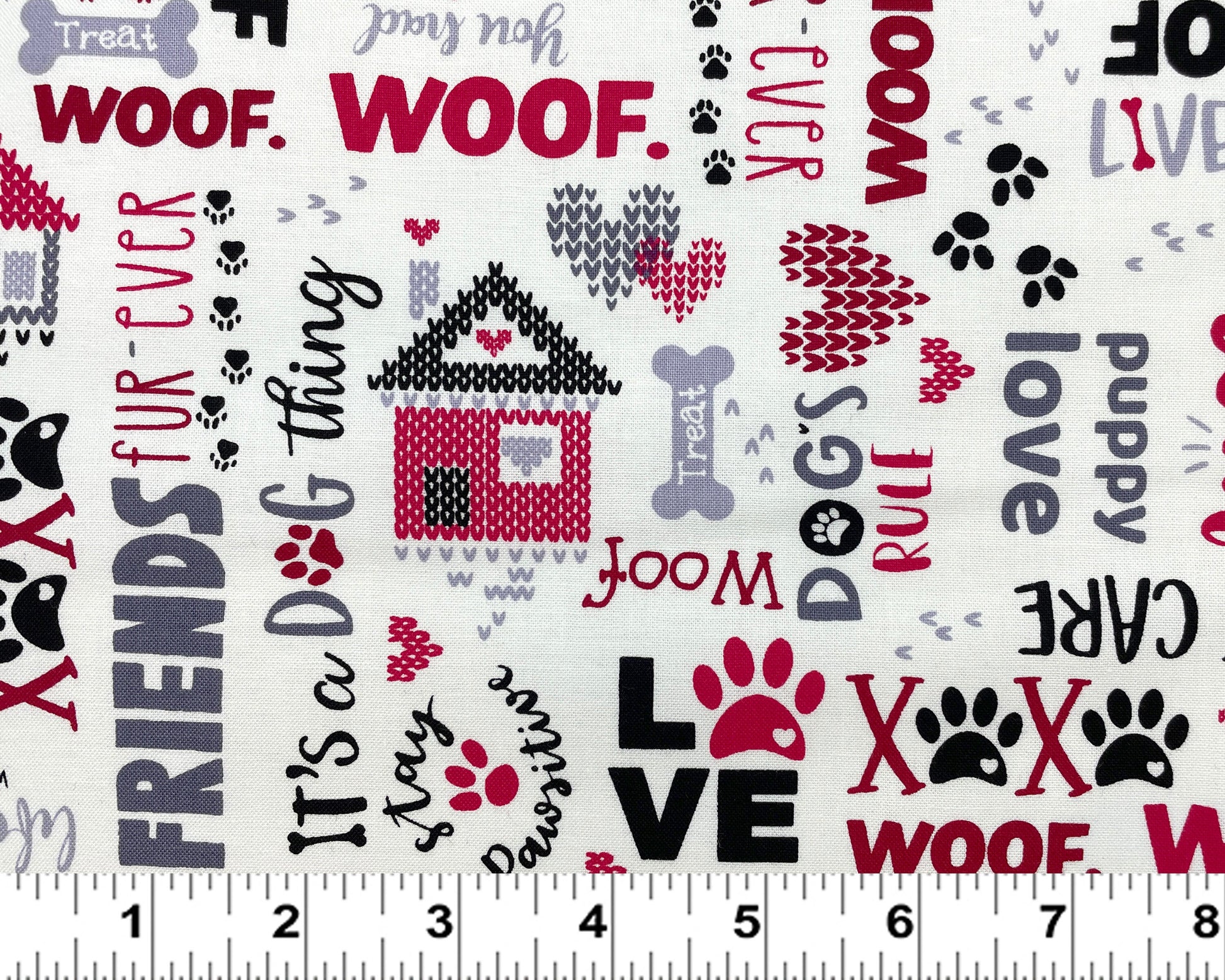 Dog Fabric - Live, Love, Woof White from Benartex - 100% Cotton Fabric