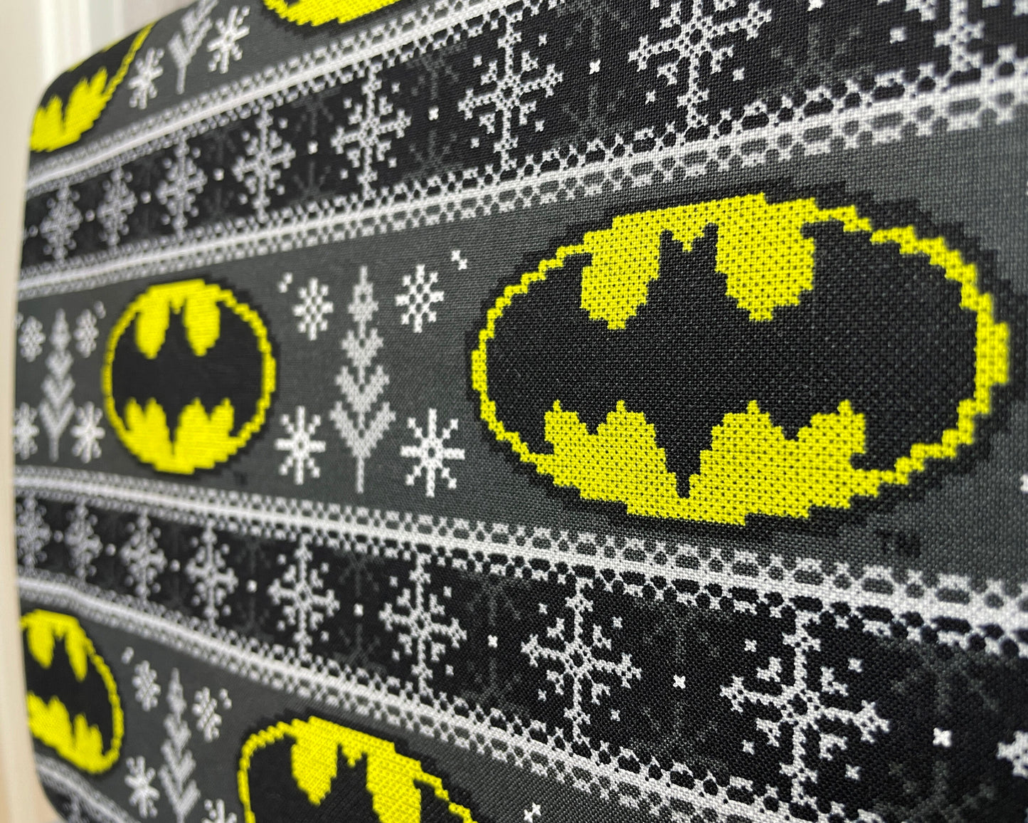 Batman Fabric - Fair Isle Winter - 100% cotton fabric by Camelot Fabrics - Batman Logo Batman Faux Sweater Comic Book Hero - SHIPS NEXT DAY